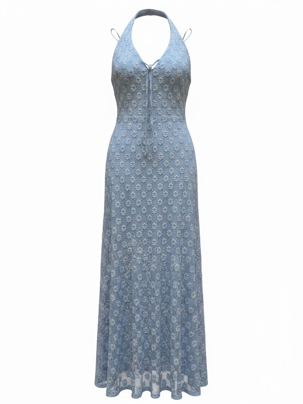 Jessica Simpson Light Blue Lace Halter Maxi Slip